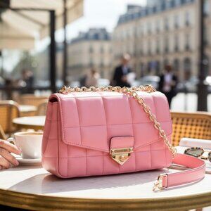 Women's Designer Michael Michael Kors Quilted Pink Leather Shoulder Bag